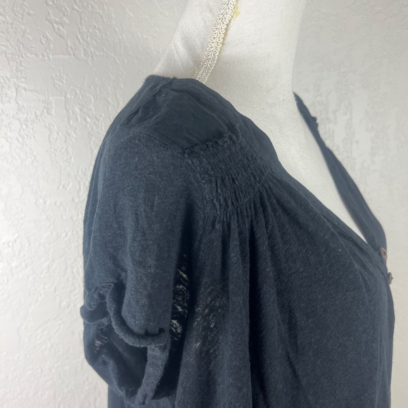 Free People Women’s Highland Linen Tunic Top Sz Large Button Up Hi-Low Black - Picture 9 of 16